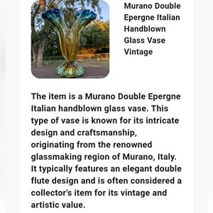 Murano Elegant Blue and Yellow Glass Vase